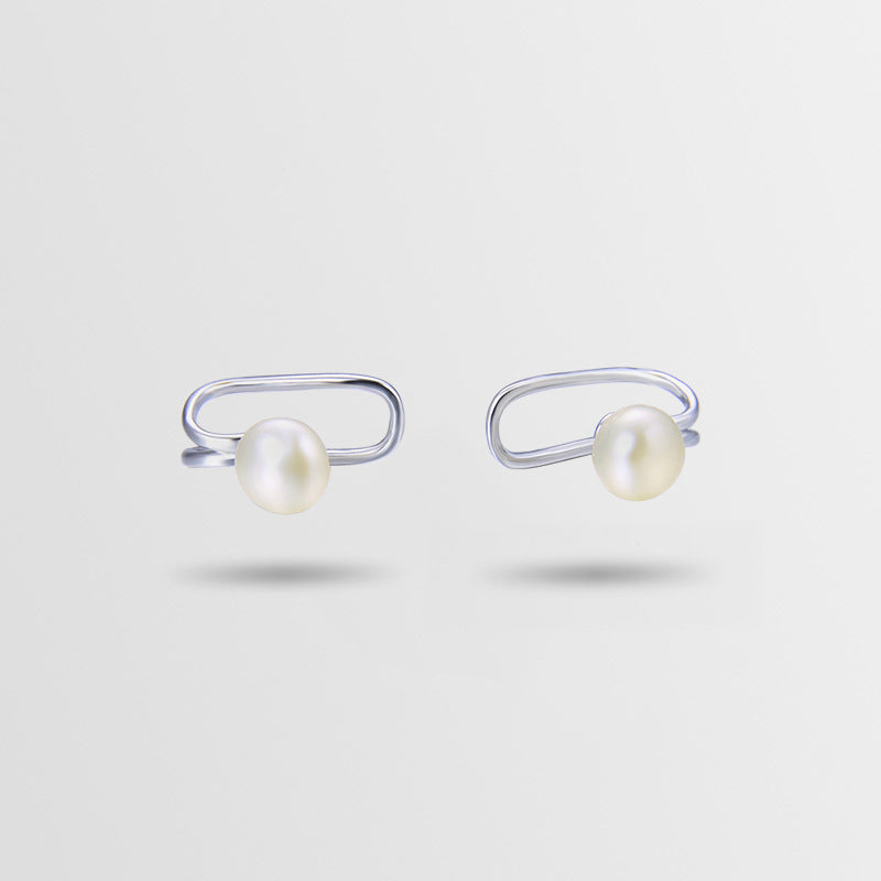 925 Sterling Silver Freshwater Pearl Clip-On Earrings - Korean Style U-Shaped Geometric Earrings for Non-Pierced Ears