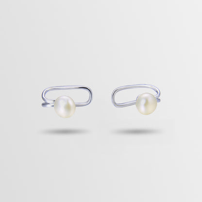 925 Sterling Silver Freshwater Pearl Clip-On Earrings - Korean Style U-Shaped Geometric Earrings for Non-Pierced Ears