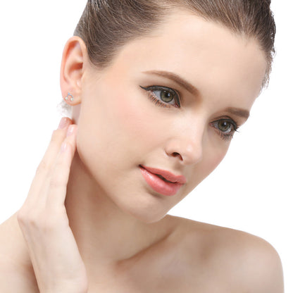 925 Sterling Silver Freshwater Pearl & Diamond Stud Earrings with Plastic Backs - 0.9g Dainty Korean Style Earrings for Women