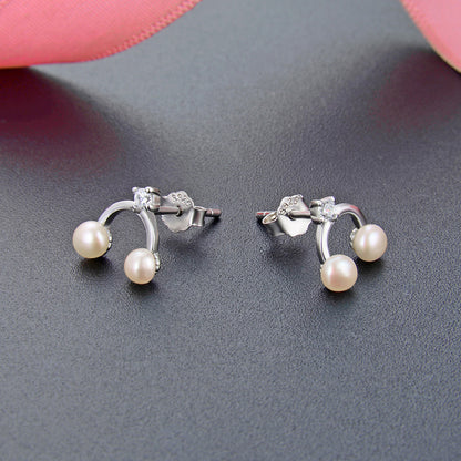 925 Sterling Silver Freshwater Pearl & Diamond Stud Earrings with Plastic Backs - 0.9g Dainty Korean Style Earrings for Women
