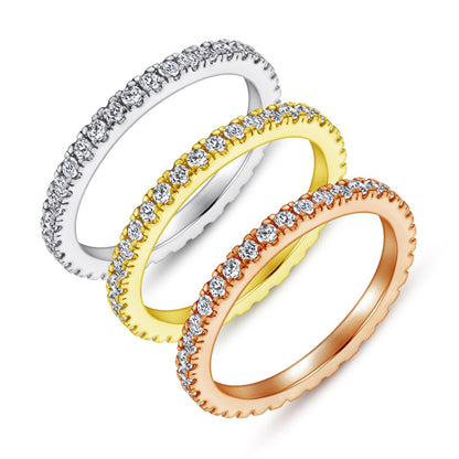 925 Sterling Silver Full-Pavé Crown Ring – Minimalist Single Row Zircon Band