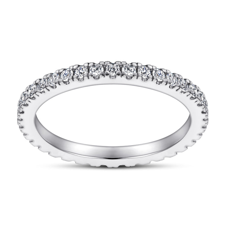 925 Sterling Silver Full-Pavé Crown Ring – Minimalist Single Row Zircon Band