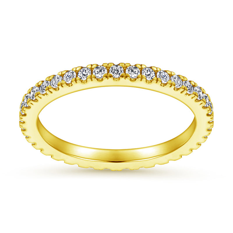925 Sterling Silver Full-Pavé Crown Ring – Minimalist Single Row Zircon Band