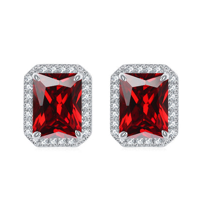 925 Sterling Silver Full-Pavé Rectangular Zircon Stud Earrings – Luxury Square Birthstone Jewelry