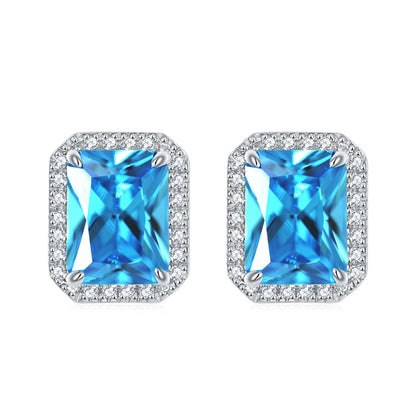 925 Sterling Silver Full-Pavé Rectangular Zircon Stud Earrings – Luxury Square Birthstone Jewelry