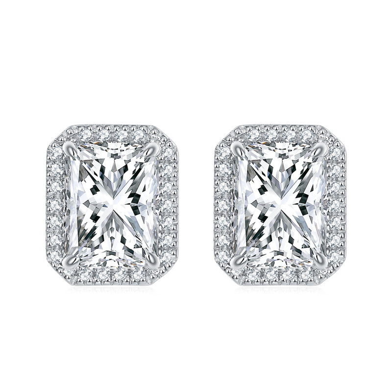 925 Sterling Silver Full-Pavé Rectangular Zircon Stud Earrings – Luxury Square Birthstone Jewelry