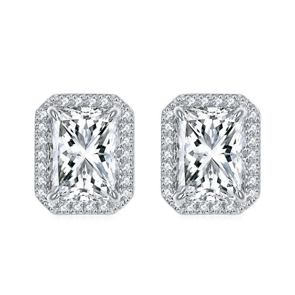 925 Sterling Silver Full-Pavé Rectangular Zircon Stud Earrings – Luxury Square Birthstone Jewelry