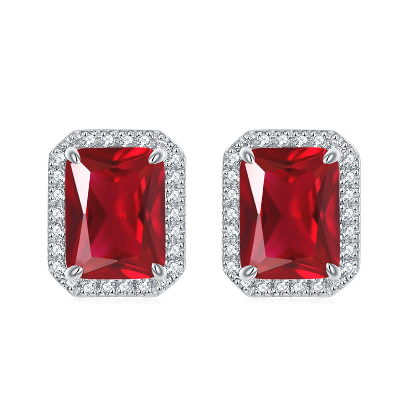 925 Sterling Silver Full-Pavé Rectangular Zircon Stud Earrings – Luxury Square Birthstone Jewelry