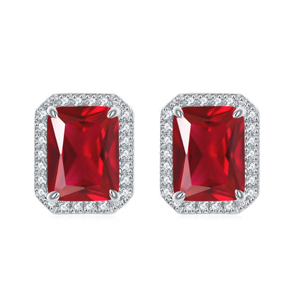 925 Sterling Silver Full-Pavé Rectangular Zircon Stud Earrings – Luxury Square Birthstone Jewelry