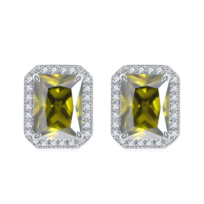 925 Sterling Silver Full-Pavé Rectangular Zircon Stud Earrings – Luxury Square Birthstone Jewelry
