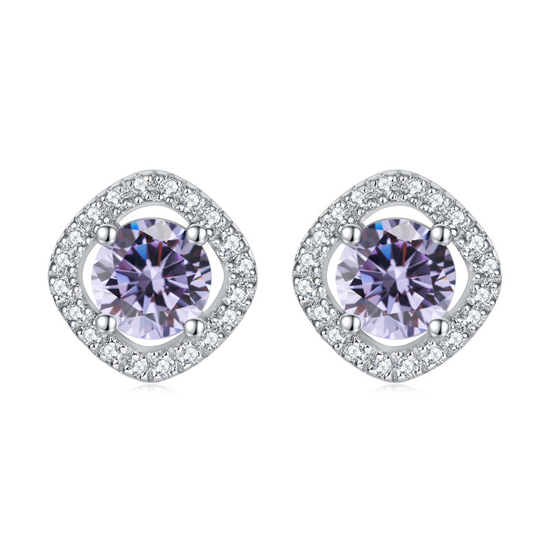 925 Sterling Silver Full-Pavé Square Zircon Earrings – Elegant Geometric Birthstone Jewelry