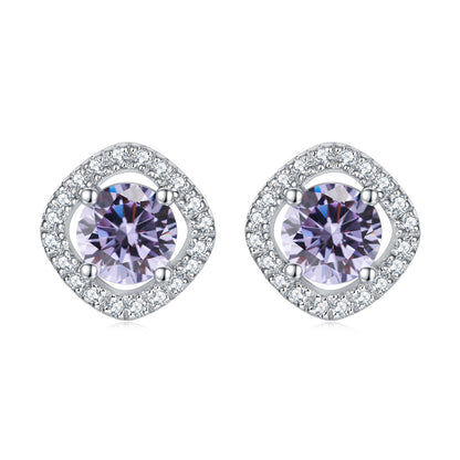 925 Sterling Silver Full-Pavé Square Zircon Earrings – Elegant Geometric Birthstone Jewelry