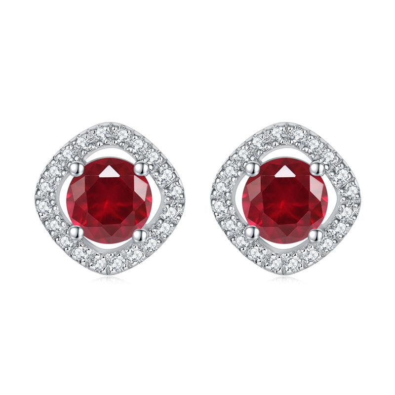 925 Sterling Silver Full-Pavé Square Zircon Earrings – Elegant Geometric Birthstone Jewelry