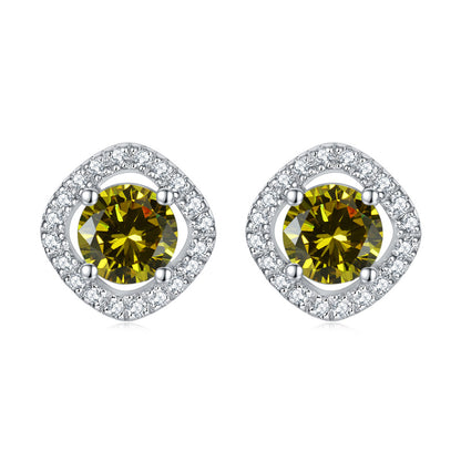 925 Sterling Silver Full-Pavé Square Zircon Earrings – Elegant Geometric Birthstone Jewelry