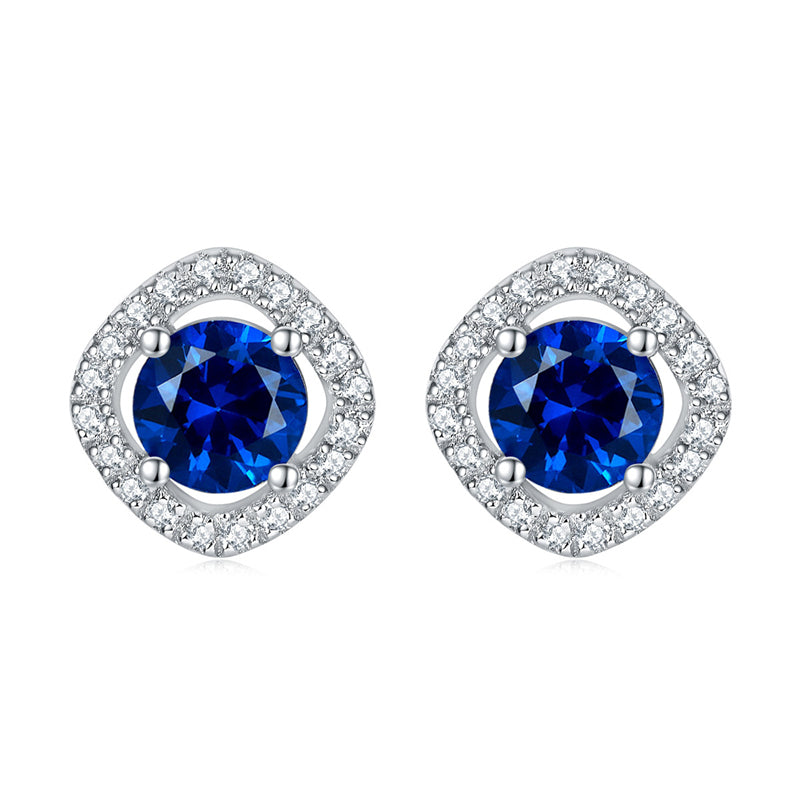 925 Sterling Silver Full-Pavé Square Zircon Earrings – Elegant Geometric Birthstone Jewelry