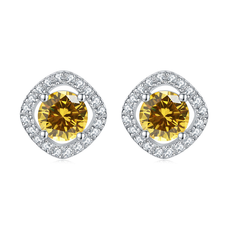 925 Sterling Silver Full-Pavé Square Zircon Earrings – Elegant Geometric Birthstone Jewelry