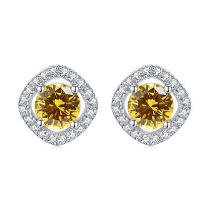 925 Sterling Silver Full-Pavé Square Zircon Earrings – Elegant Geometric Birthstone Jewelry