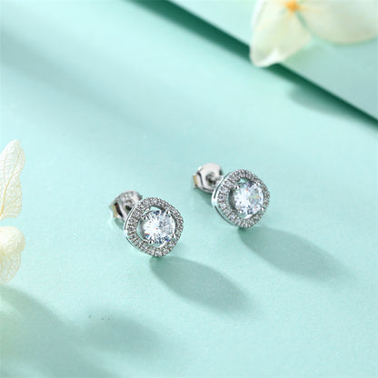 925 Sterling Silver Full-Pavé Square Zircon Earrings – Elegant Geometric Birthstone Jewelry