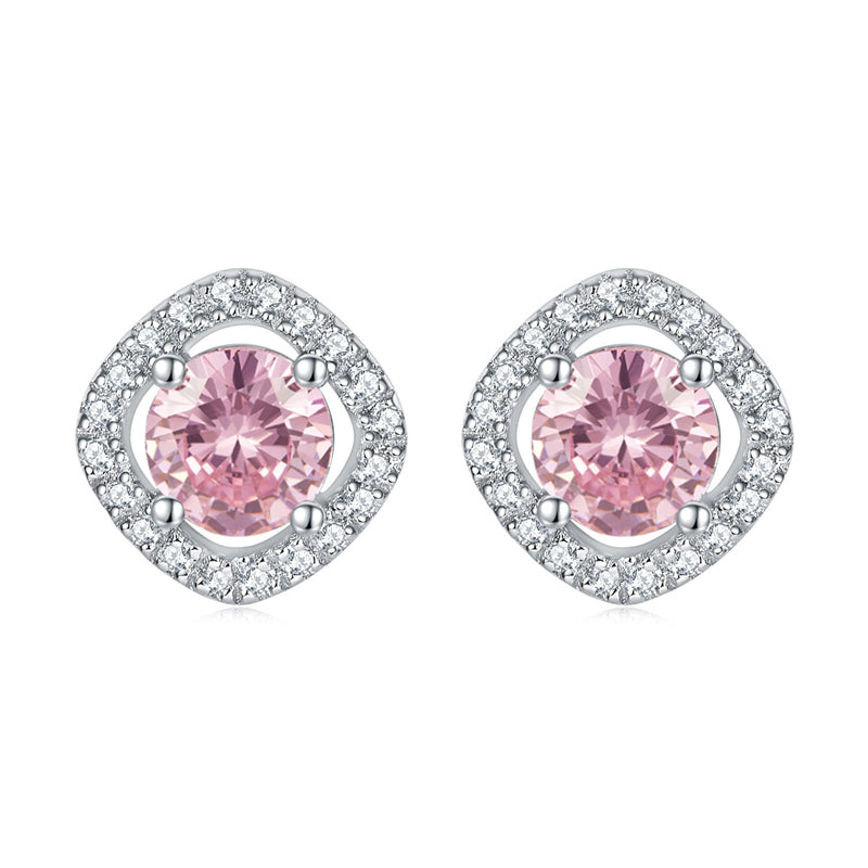 925 Sterling Silver Full-Pavé Square Zircon Earrings – Elegant Geometric Birthstone Jewelry