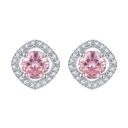 925 Sterling Silver Full-Pavé Square Zircon Earrings – Elegant Geometric Birthstone Jewelry