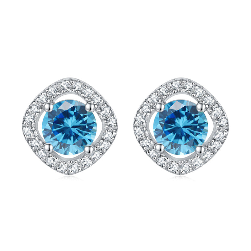 925 Sterling Silver Full-Pavé Square Zircon Earrings – Elegant Geometric Birthstone Jewelry