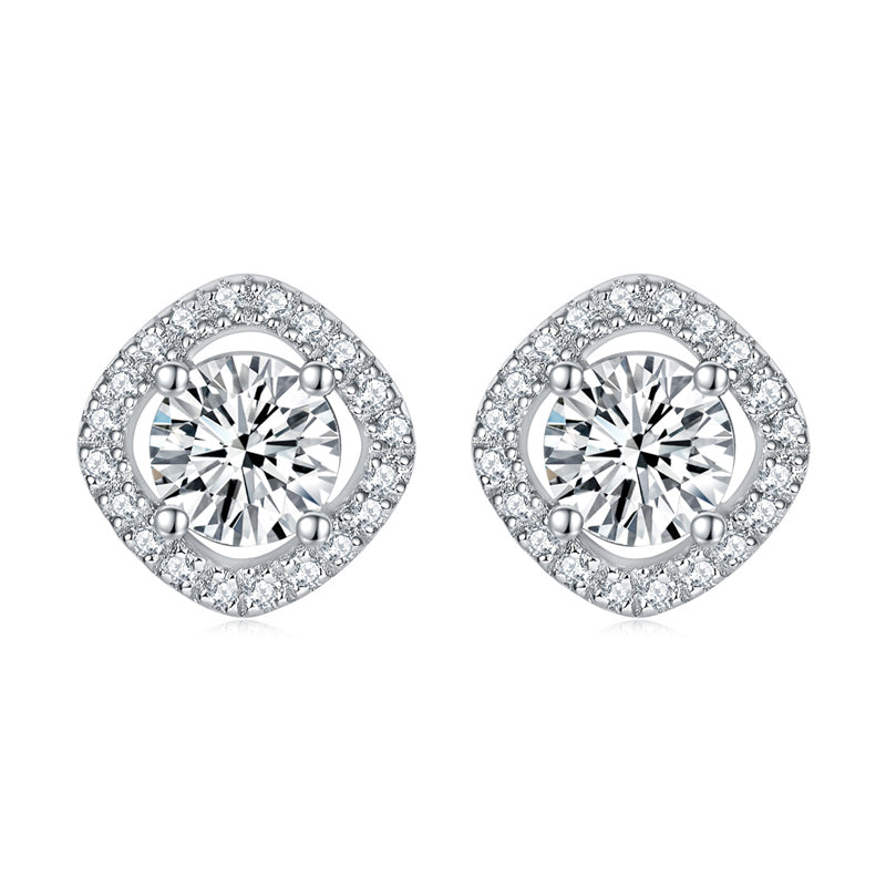 925 Sterling Silver Full-Pavé Square Zircon Earrings – Elegant Geometric Birthstone Jewelry