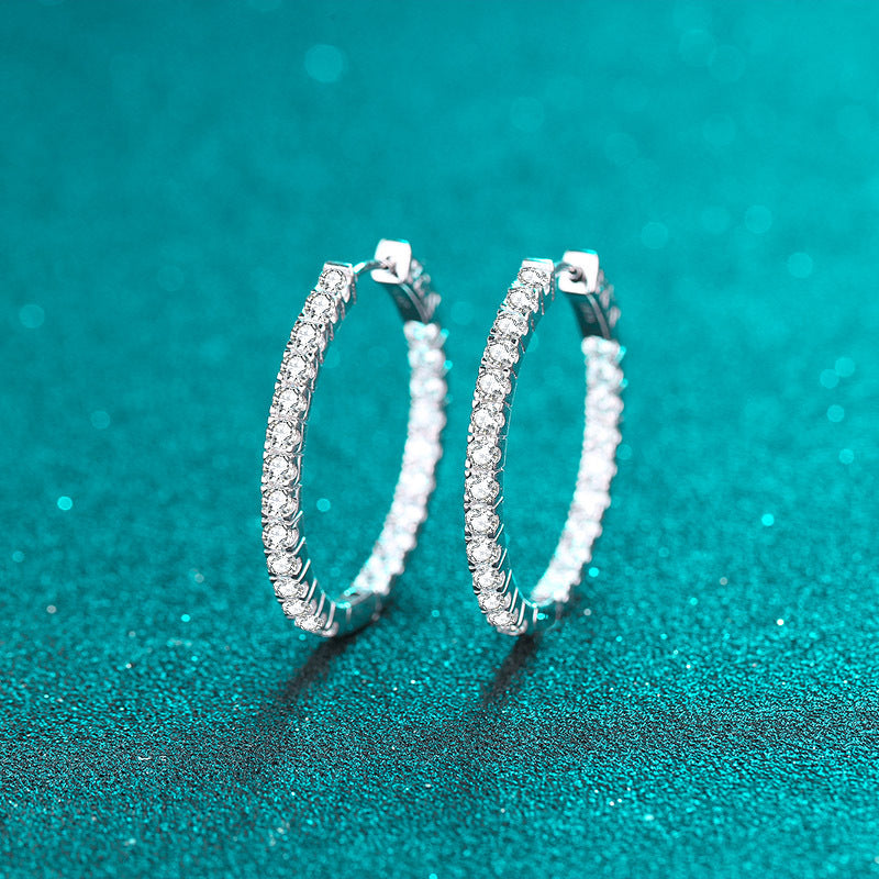 925 Sterling Silver Full Circle Black Moissanite Hoop Earrings - PT950 Gold Plated (2.88CT)