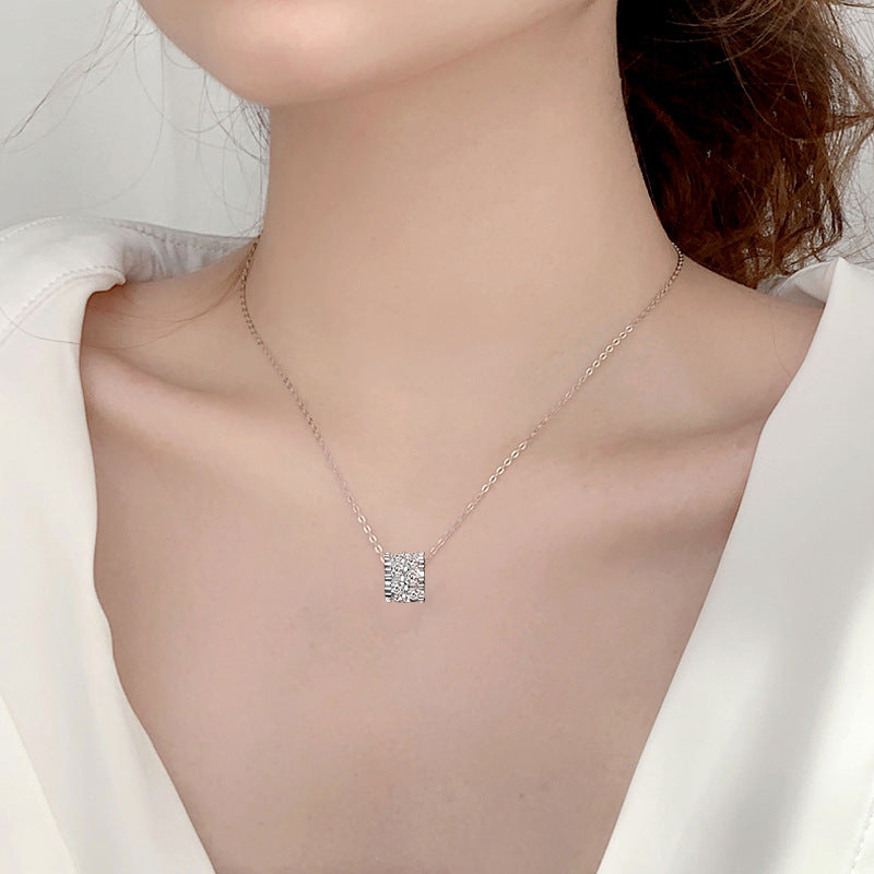 925 Sterling Silver Full Diamond Waist Circle Pendant Necklace with Cross or Box Chain Women's Rhodium Plated Light Luxury Jewelry