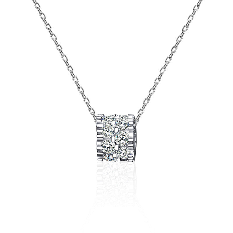 925 Sterling Silver Full Diamond Waist Circle Pendant Necklace with Cross or Box Chain Women's Rhodium Plated Light Luxury Jewelry