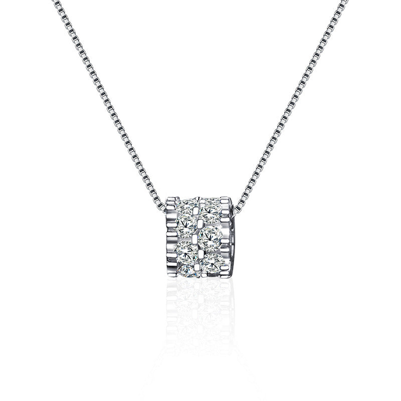 925 Sterling Silver Full Diamond Waist Circle Pendant Necklace with Cross or Box Chain Women's Rhodium Plated Light Luxury Jewelry