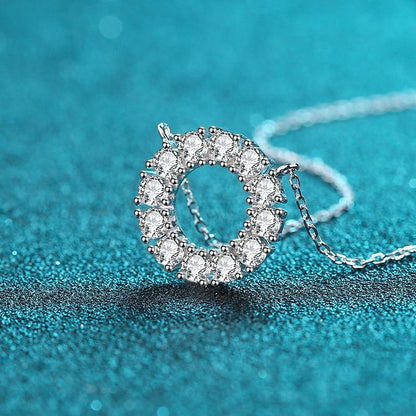 925 Sterling Silver Full Pavé Circle Pendant Necklace - 1.2CT Moissanite Minimalist Chain
