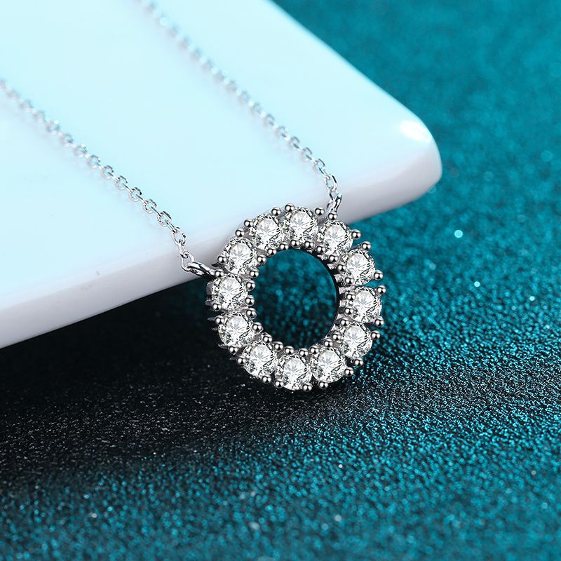 925 Sterling Silver Full Pavé Circle Pendant Necklace - 1.2CT Moissanite Minimalist Chain