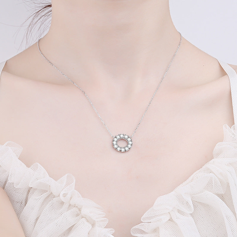 925 Sterling Silver Full Pavé Circle Pendant Necklace - 1.2CT Moissanite Minimalist Chain