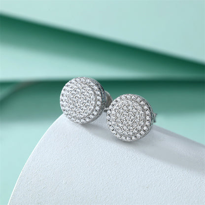 925 Sterling Silver Full Zircon Circle Earrings for Women Elegant Geometric Stud Earrings White Gold Plated