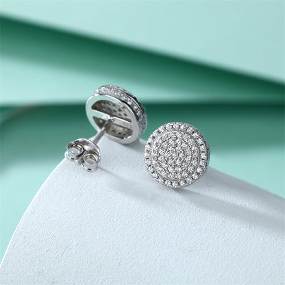 925 Sterling Silver Full Zircon Circle Earrings for Women Elegant Geometric Stud Earrings White Gold Plated