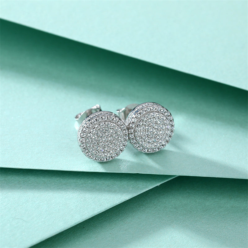 925 Sterling Silver Full Zircon Circle Earrings for Women Elegant Geometric Stud Earrings White Gold Plated