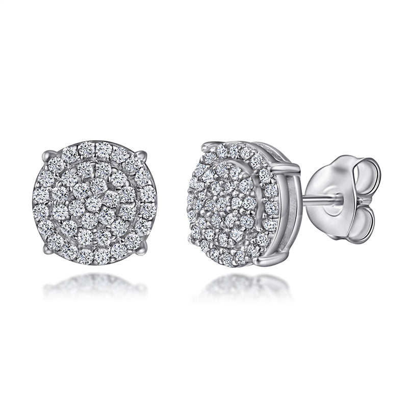 925 Sterling Silver Full Zircon Circle Stud Earrings for Women Round Earrings in White Gold and Rose Gold