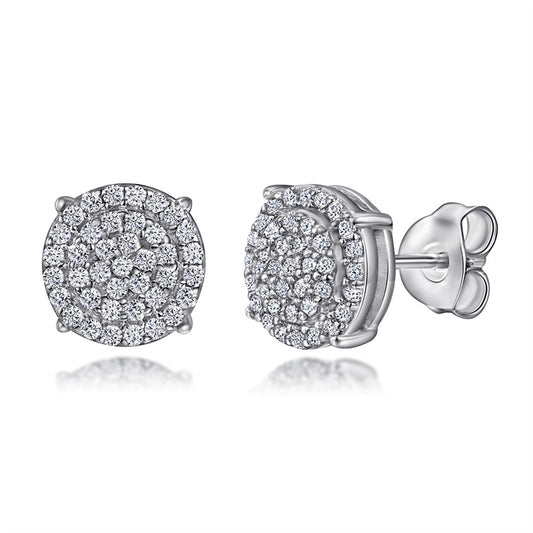 925 Sterling Silver Full Zircon Circle Stud Earrings for Women Round Earrings in White Gold and Rose Gold