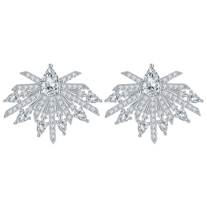 925 Sterling Silver Full Zircon Earrings for Women Elegant Floral Bow & Teardrop Dangle Earrings White Gold Plated