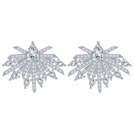 925 Sterling Silver Full Zircon Earrings for Women Elegant Floral Bow & Teardrop Dangle Earrings White Gold Plated