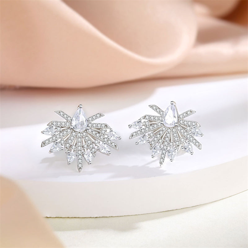 925 Sterling Silver Full Zircon Earrings for Women Elegant Floral Bow & Teardrop Dangle Earrings White Gold Plated