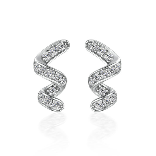 925 Sterling Silver Full Zircon Geometric Earrings for Women Elegant Irregular Design Stud Earrings White Gold Plated