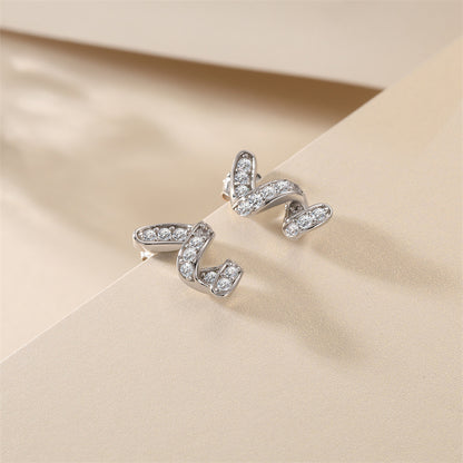 925 Sterling Silver Full Zircon Geometric Earrings for Women Elegant Irregular Design Stud Earrings White Gold Plated
