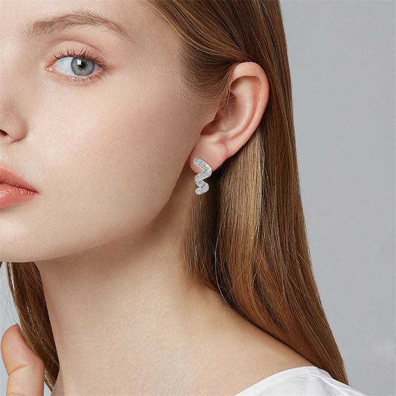 925 Sterling Silver Full Zircon Geometric Earrings for Women Elegant Irregular Design Stud Earrings White Gold Plated