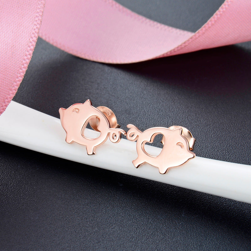 925 Sterling Silver Geometric Animal Stud Earrings - Korean Style Minimalist Earrings with Plastic Backs