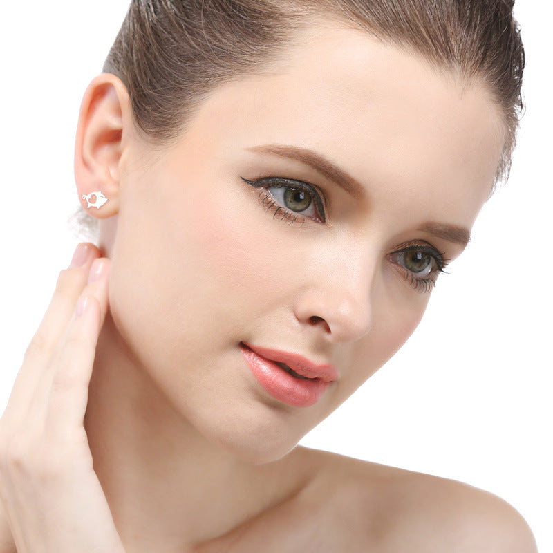 925 Sterling Silver Geometric Animal Stud Earrings - Korean Style Minimalist Earrings with Plastic Backs