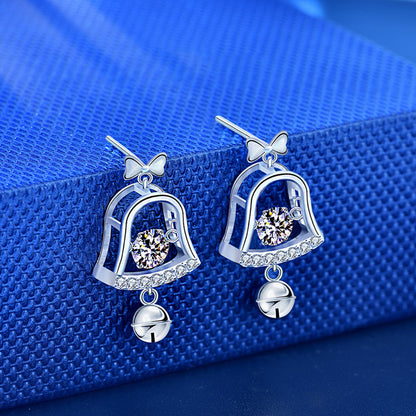 925 Sterling Silver Geometric Bell Drop Earrings with 0.5ct Moissanite - Euro-American Style Fashion Jewelry for Women