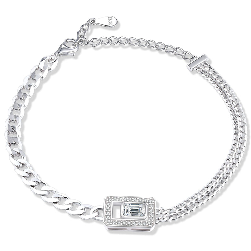 925 Sterling Silver Geometric Bracelet - Minimalist Square Link Jewelry