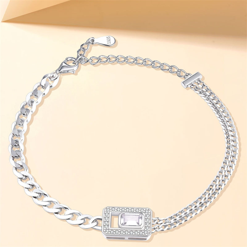 925 Sterling Silver Geometric Bracelet - Minimalist Square Link Jewelry