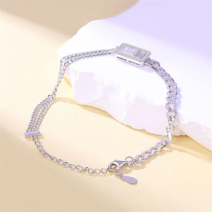 925 Sterling Silver Geometric Bracelet - Minimalist Square Link Jewelry